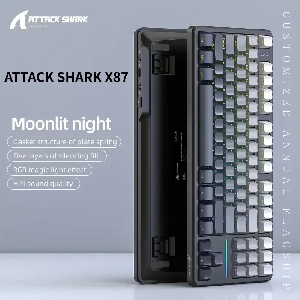 Беспроводная игровая механическая клавиатура ATTACK SHARK X87 — трехрежимная (BT5.0/2.4G/USB-C) RGB 87kyes Пользовательская клавиатура для киберспортивных геймеров