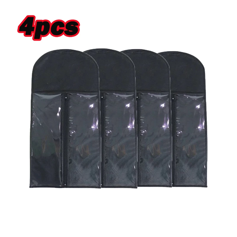

4pcs Non-woven Fabric Wig Storage Bag With Hook Hair Extension Holder Zipper Style Long Hair Storage Rack Wig Organizer