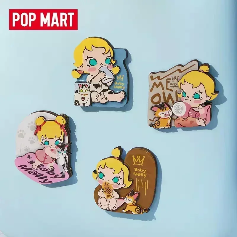 POP MART Baby Molly Baby Tabby Series Magneti per frigorifero Scatola cieca Scatola misteriosa Giocattoli Ornamenti Kawaii Figurine Decorazioni per la casa Desktop