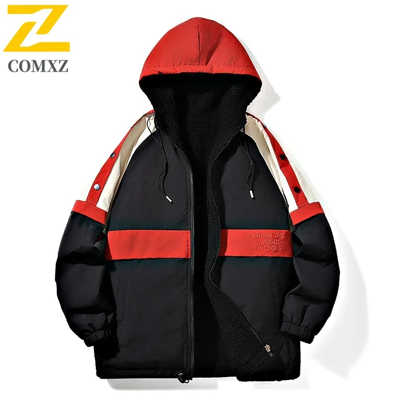 

COMXZ 2025, осенне-зимняя новая мужская двусторонняя хлопковая куртка на подкладке из шерлинга, плотная теплая верхняя одежда больших размеров, пальто