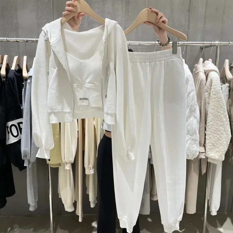 

Korean Fashion Casual Sweatshirt Set Women Spring and Autumn Hoodie Vest Pants Three-Piece Set Sweatpants Women Y2k Clothes