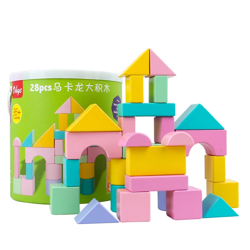 28pcs Wooden Building Blocks Colorful Stacking Wood Toy Montessori Parent Child Interactive Toys Kids Color Shape Cognitive Game