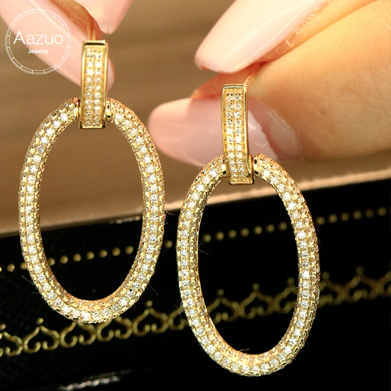 

Aazuo Real Luxury Jewelry 18K Pure Yellow Gold White Gold Natural Diamonds 0.90ct Big Stud Earring Party Fine Jewelry Hot Sell