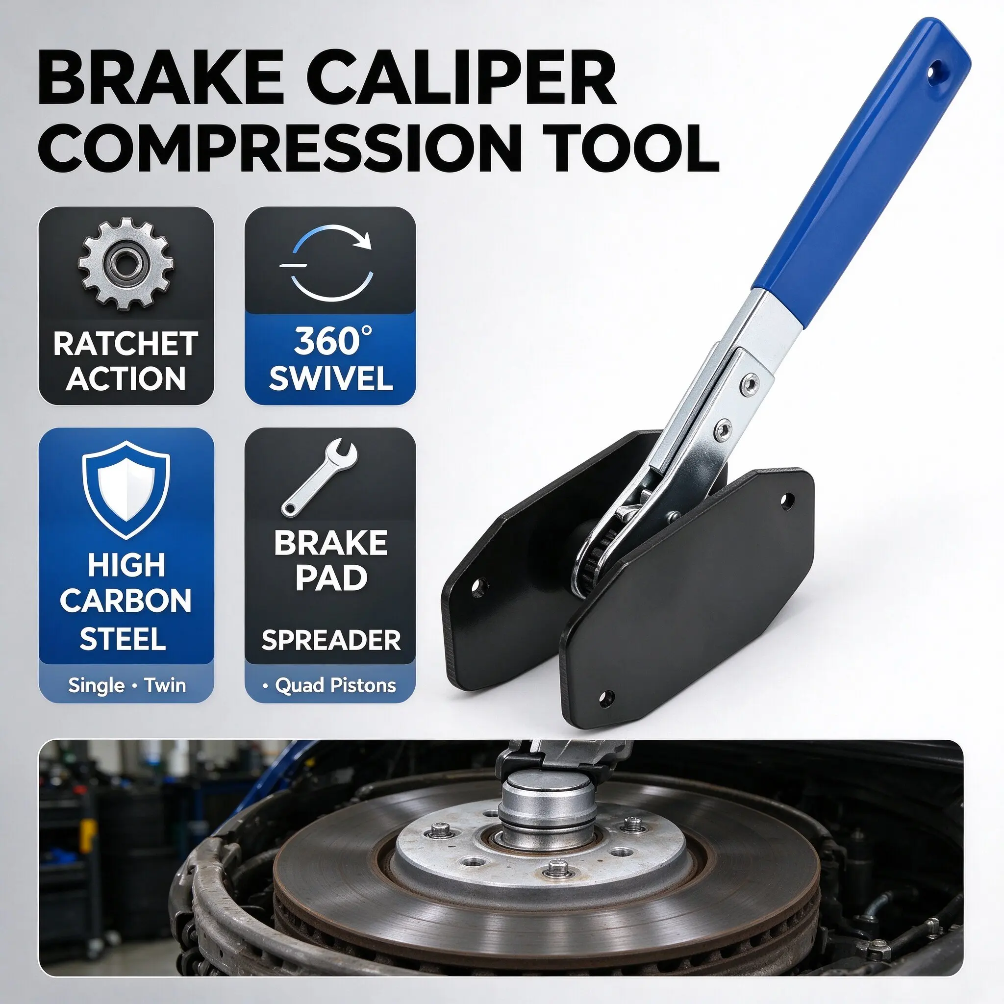 Brake Piston Caliper Press Tool  Steel Car Ratchet Brake Piston 360° Ratchet Pad Spreader Press Hand Tool