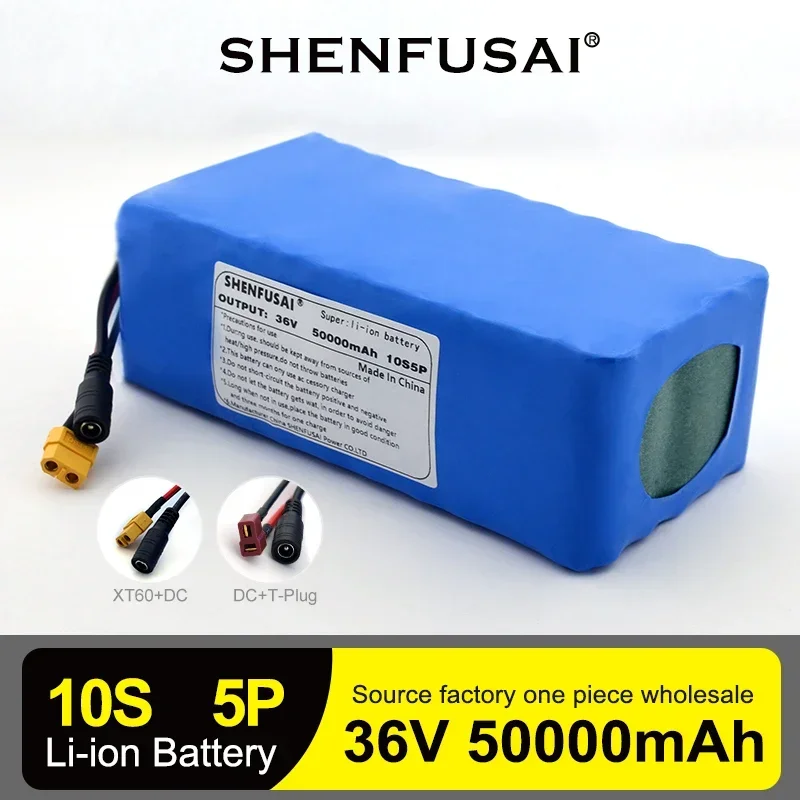 10S5P 36V 50AH Lithium Battery Pack 18650 1000W High Power Motor For E-bicycle Scooter Power Tools Li-ion Cells+42V 2A Charger