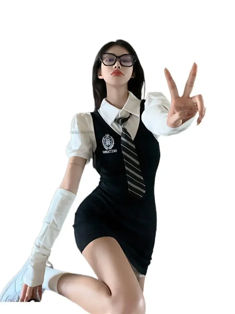 Japanse Koreaanse Stijl Schoolkostuum Pak Jk Kostuum Hot Girl Sexy Wear College Stijl Vrouwen Uniform Set Gewikkelde Rok JK Set