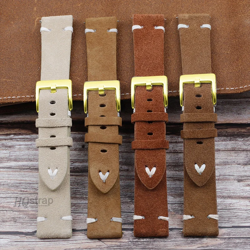 Gold Buckle Band 18mm 20mm 22mm High Quality Suede Leather Vintage Strap Quick Release Watchband Sport Bracelet Accessories