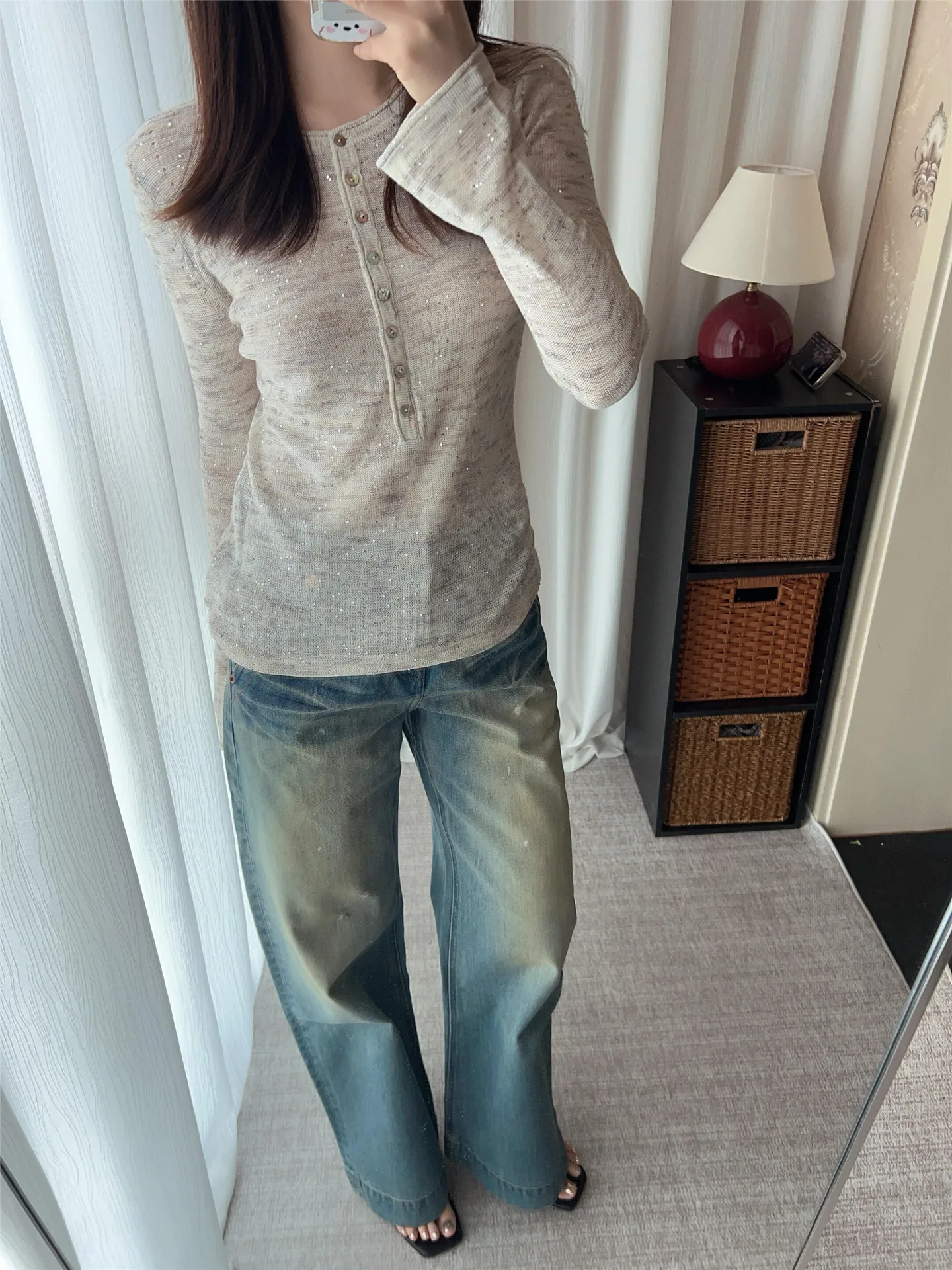 

American Vintage Low Waist Straight Leg Jeans Women's Loose Slim Washed Wide Leg Pants Cotton Soft Spring New Arrivals