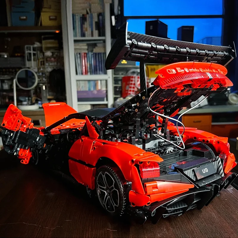 U9 Supersportwagen Technischer Baukasten 1:8 Maßstab Elektrischer Hypercar Konstruktions-Bausteine Modell DIY Montage-Spielzeug für Erwachsene – Detail 5