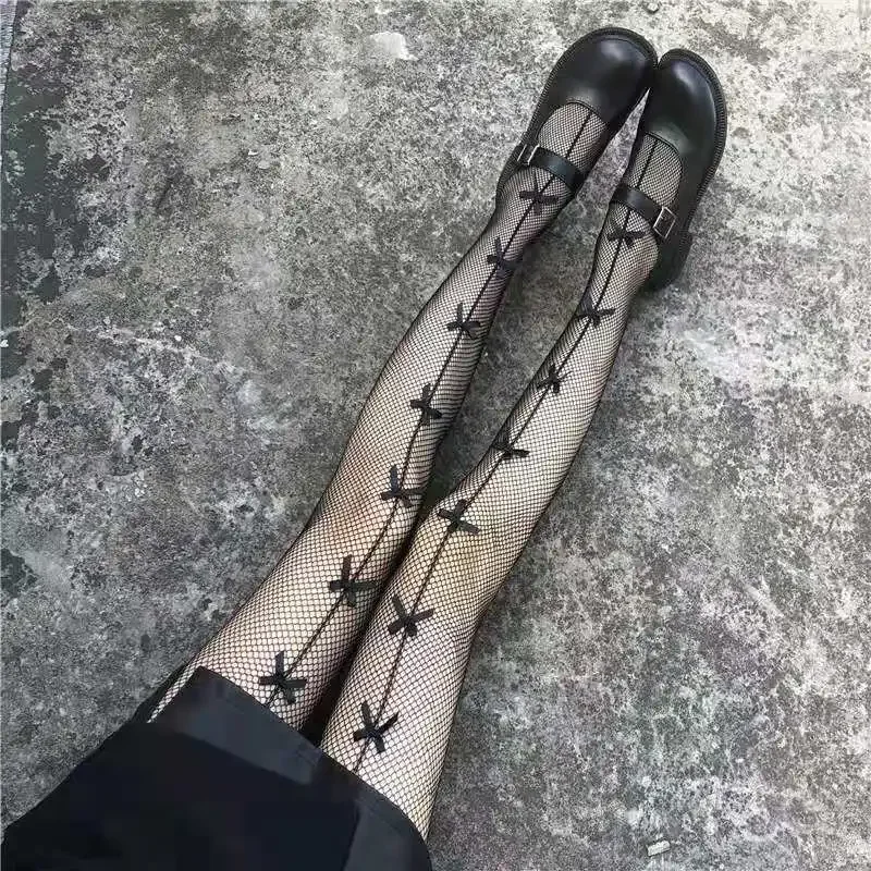 Jk lolita meninas coxa meias altas lingerie sexy malha fishnet meia-calça feminina estilo japonês kawaii bowknot bonito collants