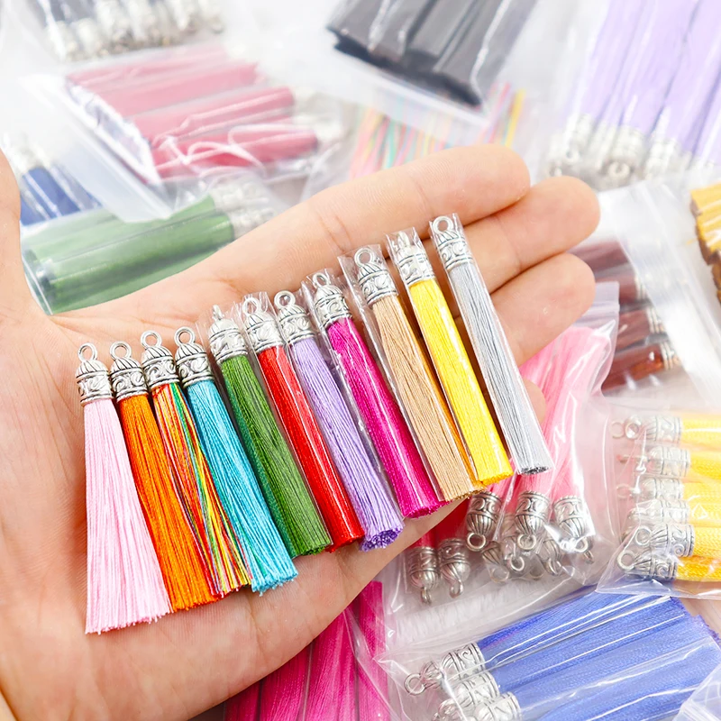 

10/20/50pcs 28 color Mix 6cm Long Silk Tassel Brush Metal Caps Earrings Tassel Charms Pendant DIY Jewelry Making Accessories