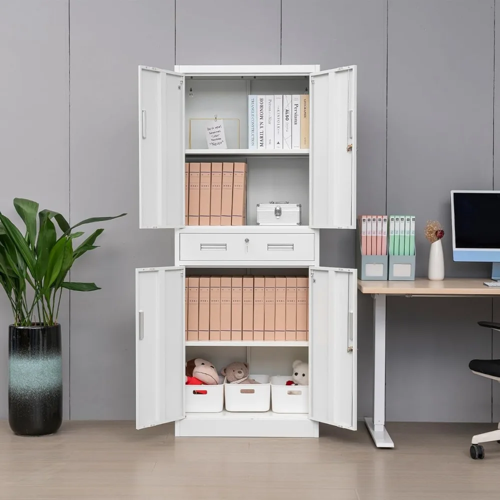 서랍과 조절 가능한 선반이 있는 차고 보관 캐비닛, 흰색, 작업장, 가정 및 학교 정리에 이상적