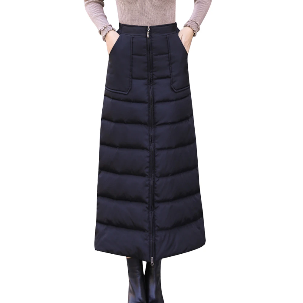 

Winter Down Cotton Skirt High Waist Zip up Long Warm Skirt Thickening Women Skirts Fashionable Beautiful