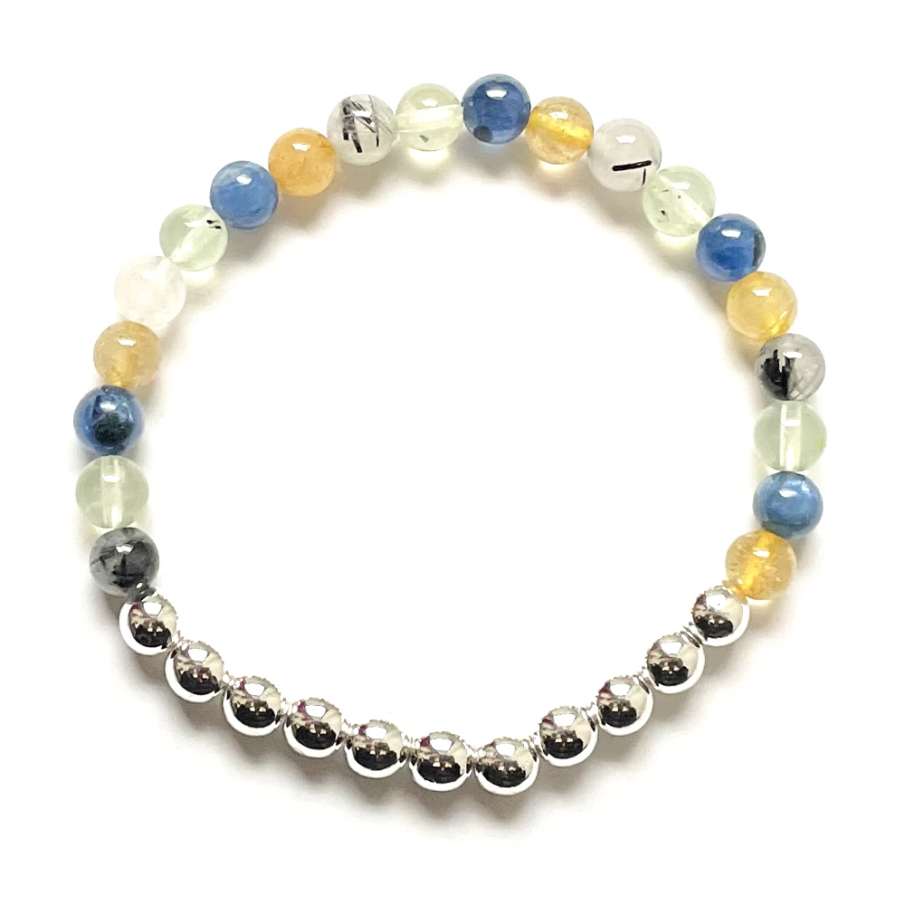 MG2037 New Design 6 MM Blue Kyanite Prehnite Black Rutile Quartz Yellow Crystal Bracelet Womens Cooper Beads Yoga Wrist Mala