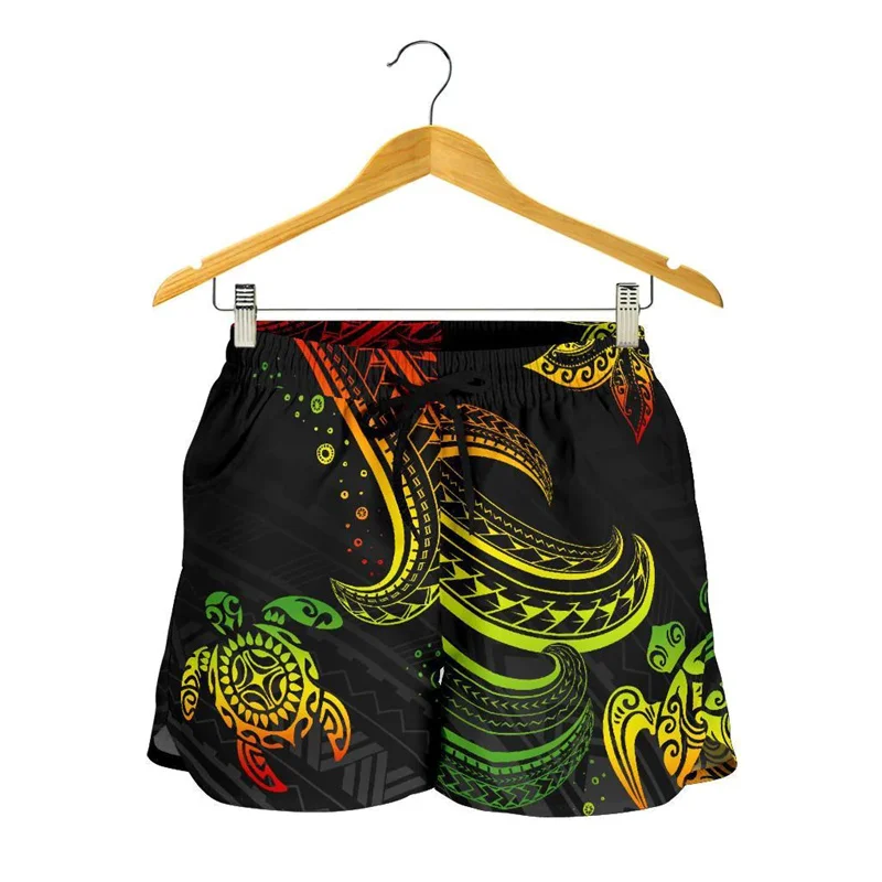 Polynesian Women's Shorts Reggae Turtle Pattern Swim Gym Ice Shorts Swimsuit Trunks Beach Short Hawaii Shorts Girls Short Pants