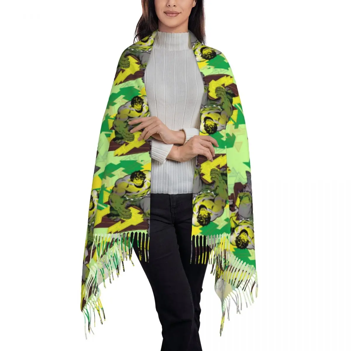 Custom Lady Long Hulk Abstract Scarves Women Winter Fall Soft Warm Tassel Shawl Wrap Scarf