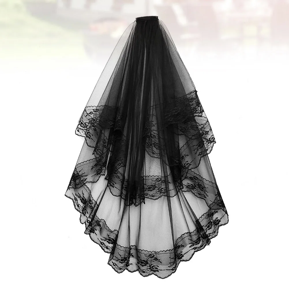 Black Lace Wedding Veil Bridal Accessories for Bride Photo Cosplay Durable Soft Tulle Elegant Style Women Dress image 6