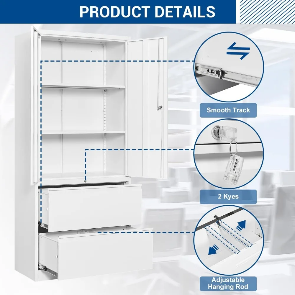 Steel Storage Cabinets with Lockable Drawers - Metal Lateral File Cabinets for Home Office Use