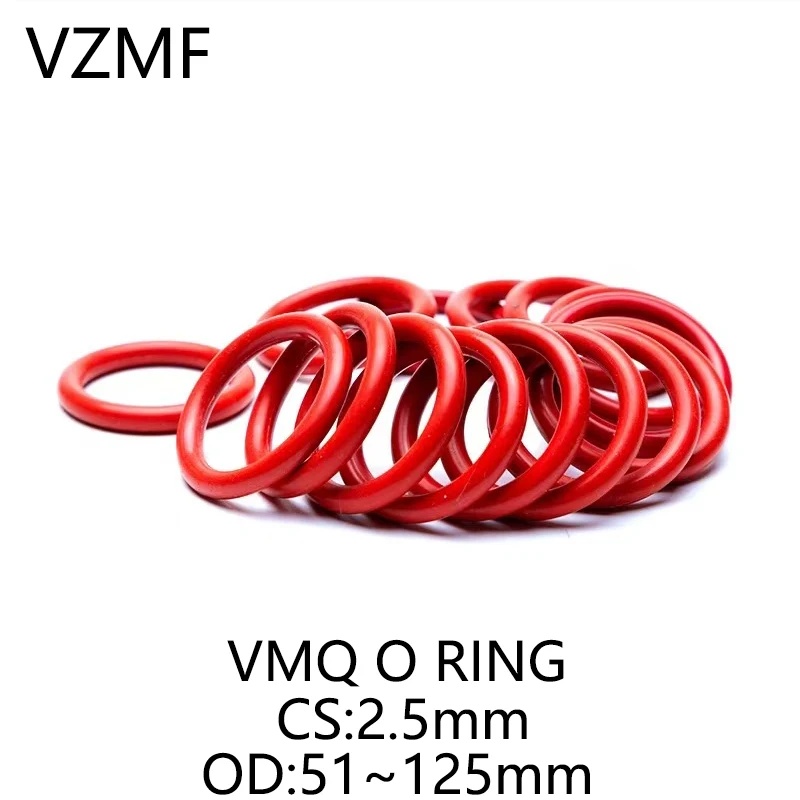 

VMQ Red Silicone O-Ring OD 51~125mm Thickness CS 2.5mm Sealing Ring Waterproof & Insulated Gasket Washer