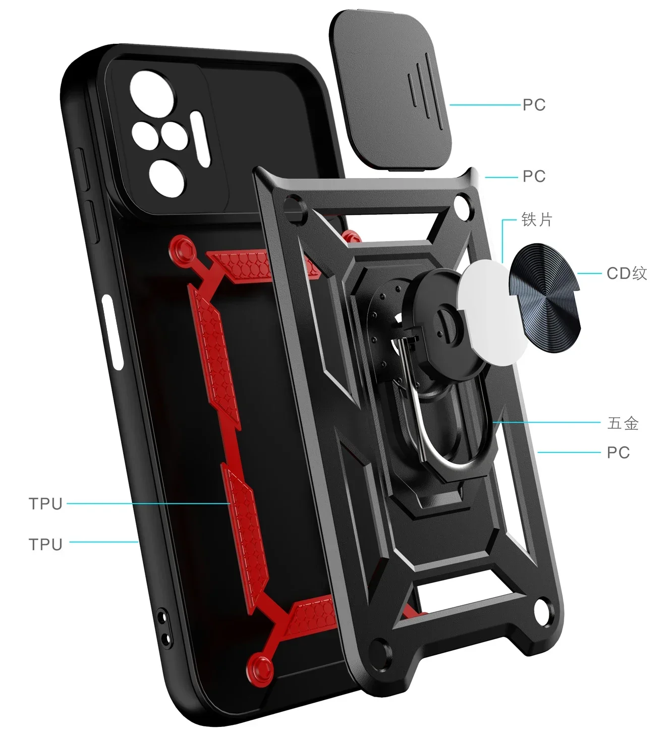Sliding Window Camera Protection Case For Xiaomi Redmi Note 10 Armor Magnet Ring Holder TPU Cover For Xiaomi Redmi Note 10 Pro