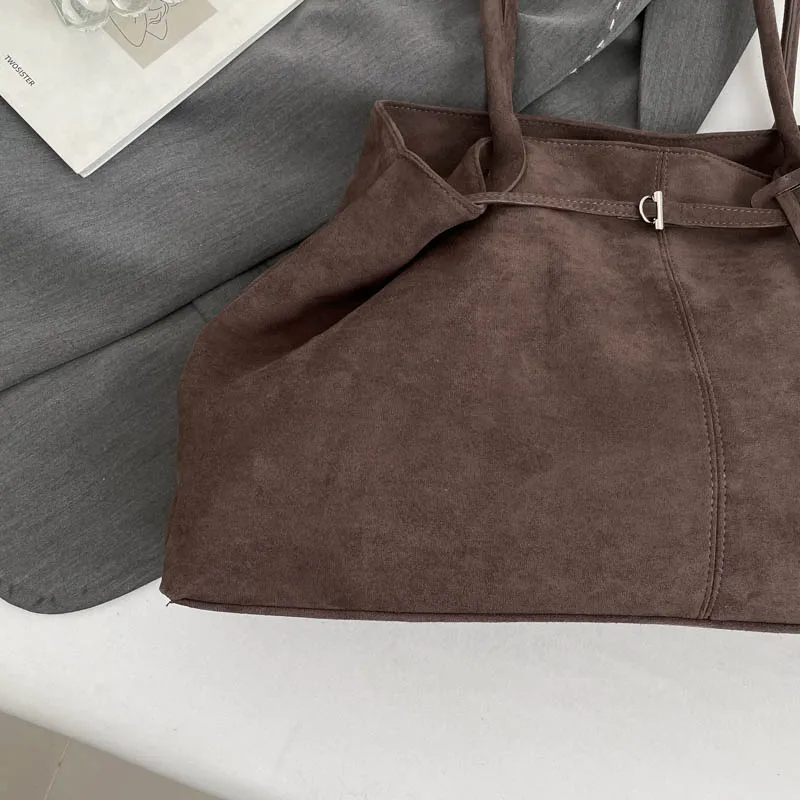 Women Suede Tote Bag Solid Color Shoulder Bag Large Capacity Handbags Trendy Satchel Bags Work Travel Shopping Commuter Tote Sac