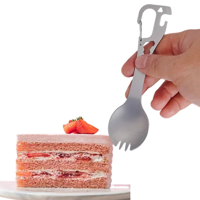 5 في 1 فائدة سبورك المحمولة الفولاذ شوكة ملعقة أدوات المائدة متعددة الوظائف فتاحة الزجاجات أدوات التخييم الأكل أدوات المائدة