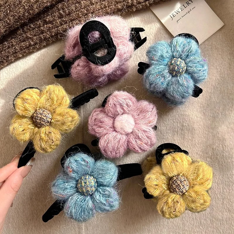 

1 шт., большой размер, пушистый цветок, коготь для волос для женщин, осень-зима, новый стиль, модные аксессуары для волос, заколки для волос, заколки для волос