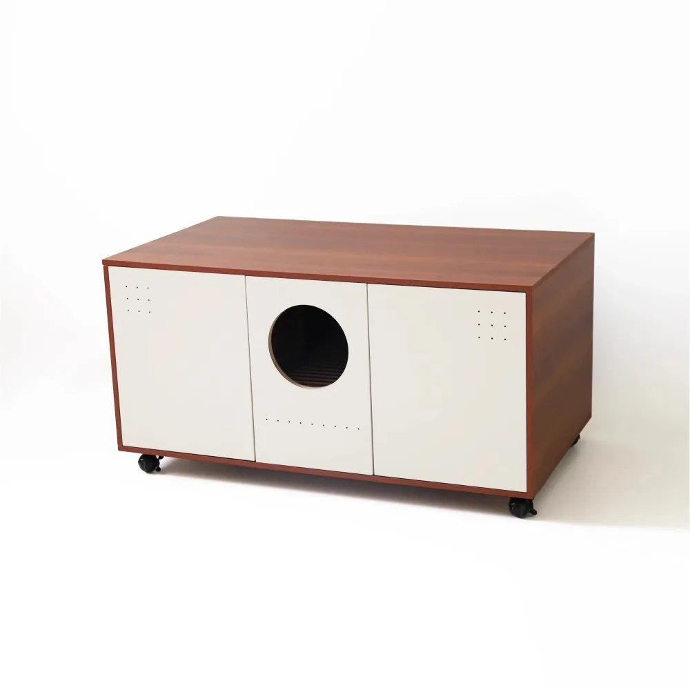 

Medieval cream wind double basin cat toilet cat litter basin oversized splash-proof solid wood cat cabinet furniture