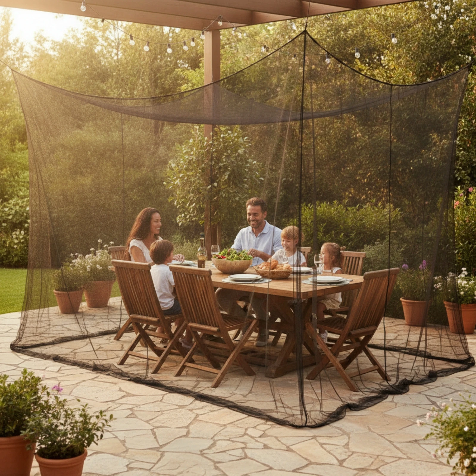 Bug Net Canopy Outdoor Mesh Canopy Tent Bug Net with Clips Defensive for Family, Patio, Backyard