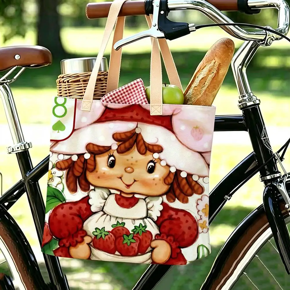 Animierte Strawberry Shortcake Tragetasche, Große Schultertasche, Damen-Freizeithandtasche für Arbeit, Schule und Einkaufen – Detail 8