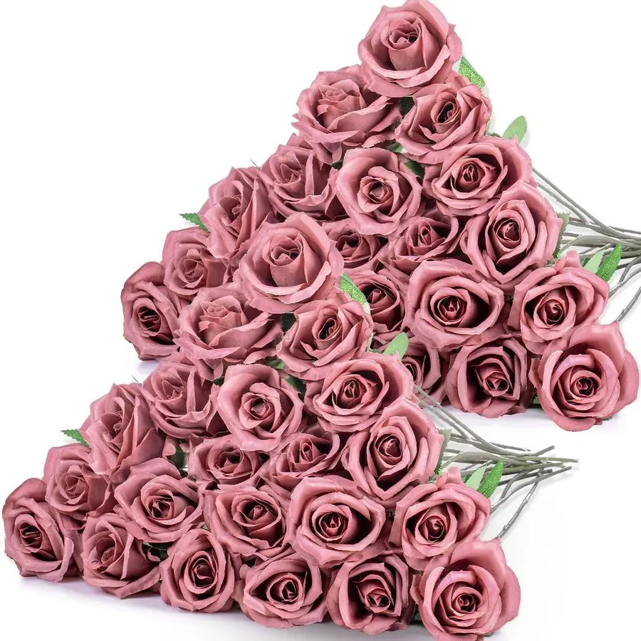 

40 искусственных роз оптом с длинными стеблями, реалистичные шелковые искусственные розы для дома, свадебных композиций, украшения столов на вечеринках