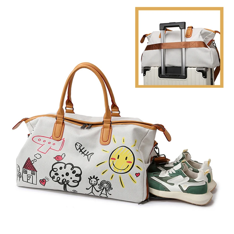 Cute design sports fitness bag single shoulder outdoor travel bag large capacity shopping bag fashion tote women men