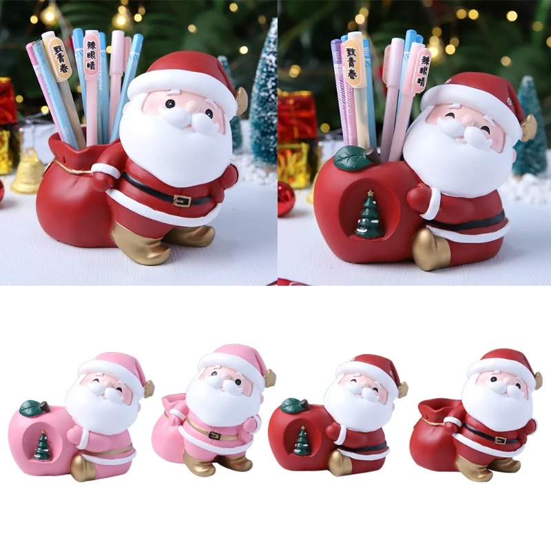 Xmas Santa Desk Organizer Pencil Holder Desktop Storage for Pen Colored Pencil Crayon Paint Brushes Art Studio Office