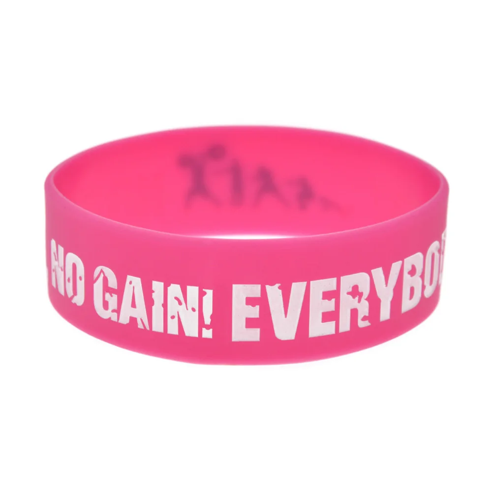 25 Stück Everybody Fit Silikonarmband „No Pain No Gain“ – inspirierendes Armband, 2,5 cm breit, schwarz und pink. – Detail 2