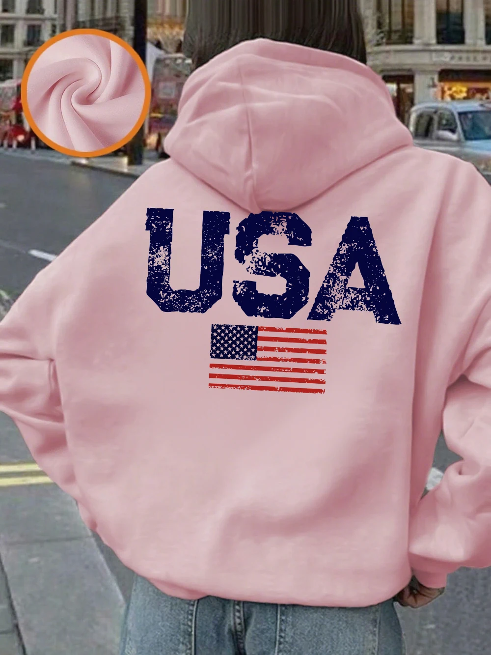 미국 국기 프린트 후드티 여성용 겨울 플리스 따뜻한 풀오버 기본 포켓 스웨트셔츠 캐주얼 루즈 여성 의류