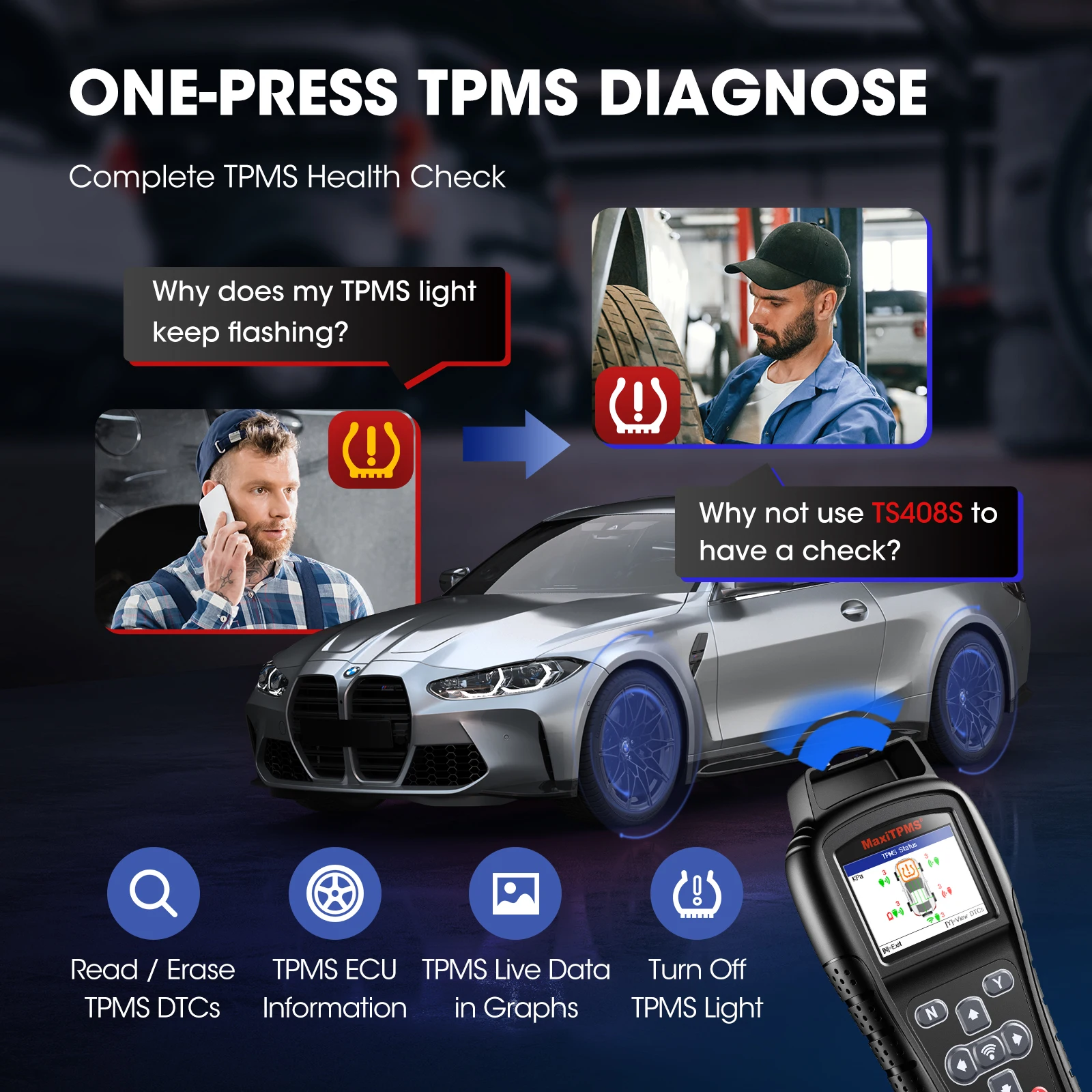 Autel MaxiTPMS TS408S MX-Sensor TPMS Programmer Relearn Tool 2024 OBD Programmming Scanner Upgraded of Autel TS408 TS401