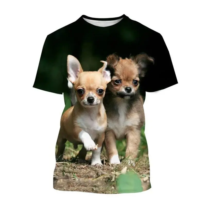 Men Summer Fun Pet Chihuahua Dog Print O Collar Short Sleeve 3d Printed T-Shirt Personality Casual Everyday Baggy Plus Size Top