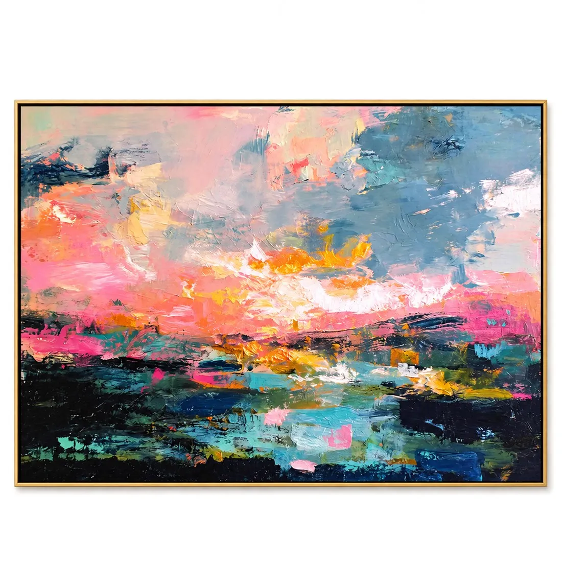 Pink Blue Abstract Landscape Painting,Canvas Wall Print,High‑Grade Home Decoration Artwork for Bedroom,Living Room,Office