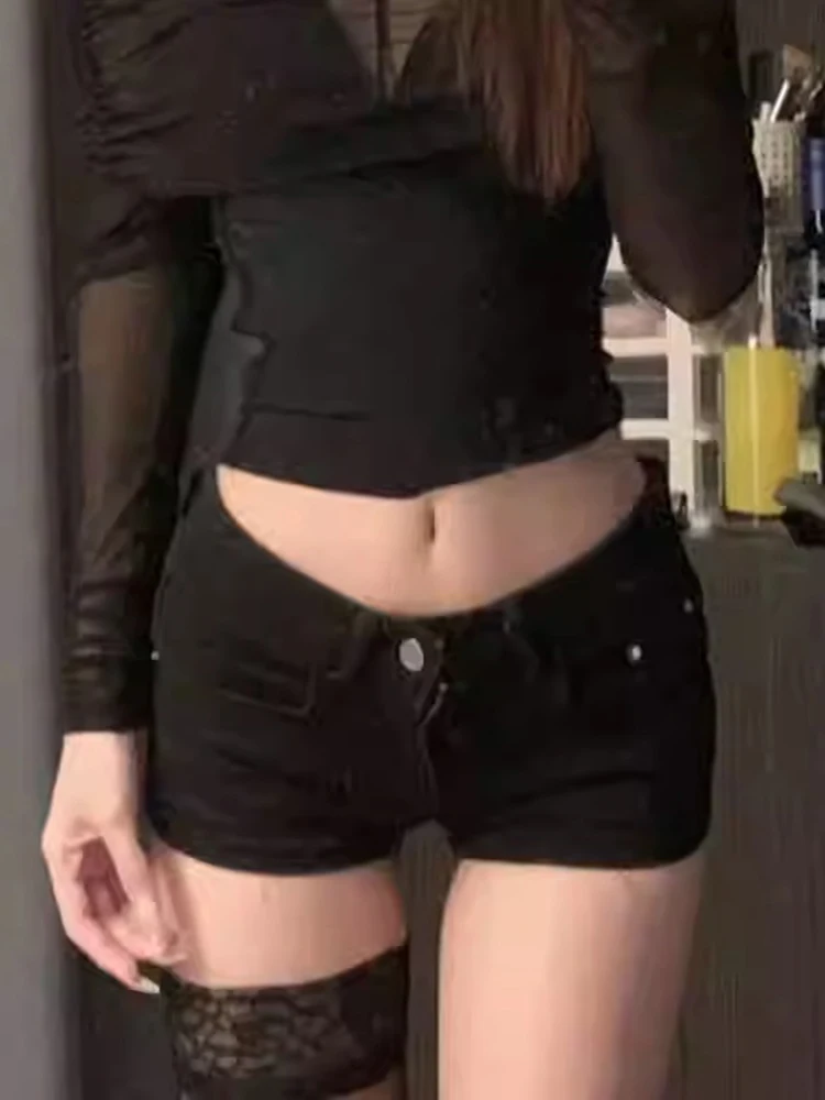 

High Waist Black Denim Shorts Women's Summer Thin Large Size Fat MM A-Line Hot Pants Tight Fit Cotton Stretch Jeans Casual Wear
