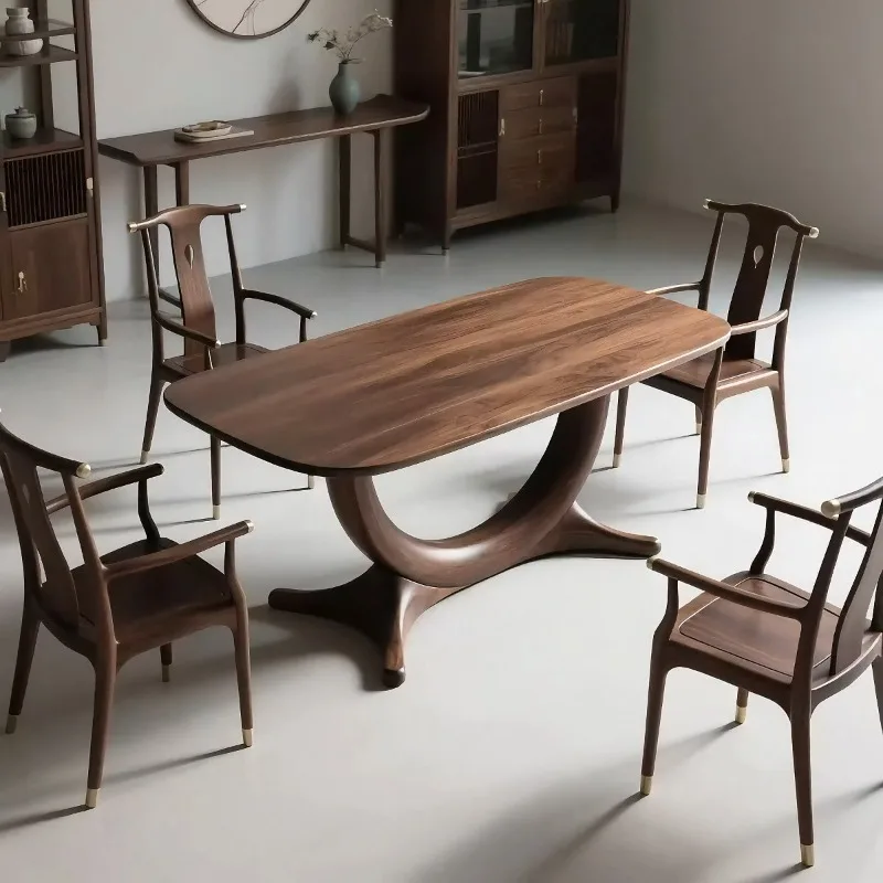 Black walnut all-solid wood dining table, simple Zen homestay restaurant household rectangular dining table