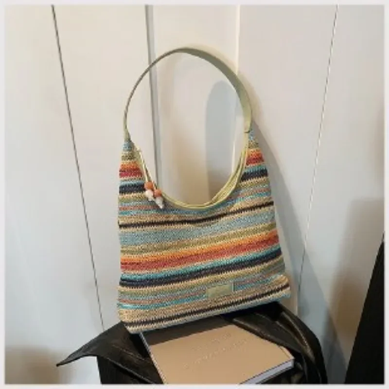 2024 ฤดูร้อนใหม่แฟชั่นกระเป๋าชายหาดผู้หญิงถักไหล่กระเป๋าเดินทาง Shopper Totes สุภาพสตรีกระเป๋าถือขนาดใหญ่