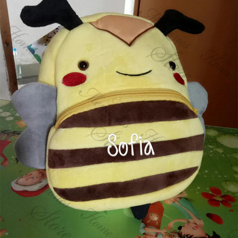 Mochila de pelúcia ao ar livre personalizada para crianças, Kindergarten Cute Snackbags, Nome bordado personalizado, Bebés Meninos e Meninas, Desenhos animados