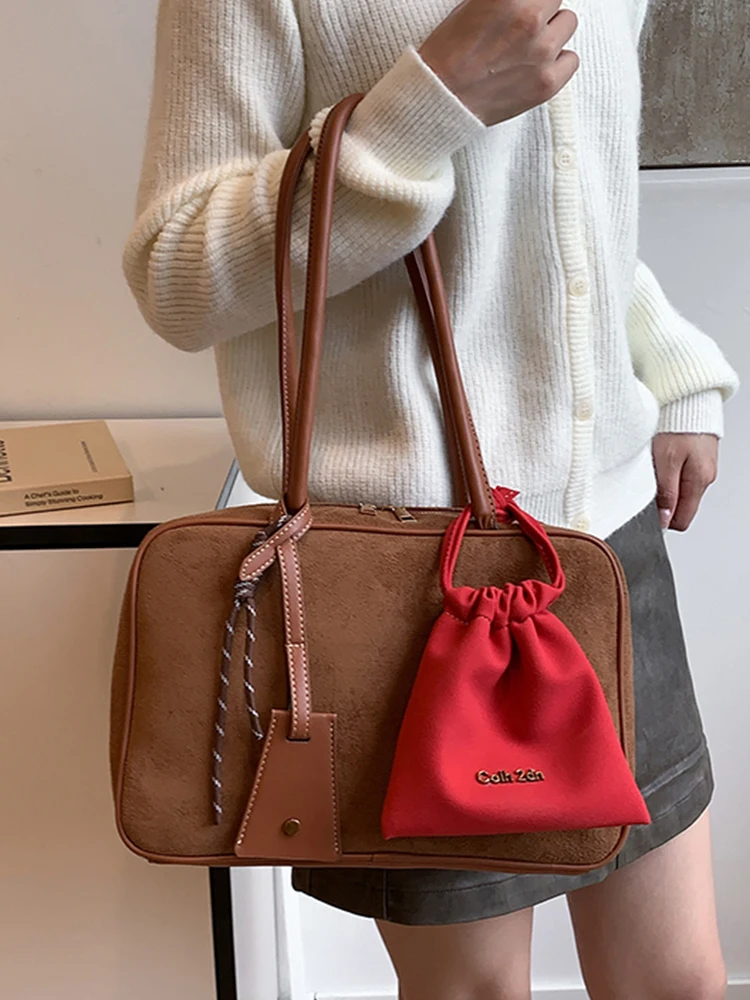 Autumn Winter Retro Large Capacity Suede Bag 2024 New Lady Commuter Shoulder Bags Women Daily Out Handbags