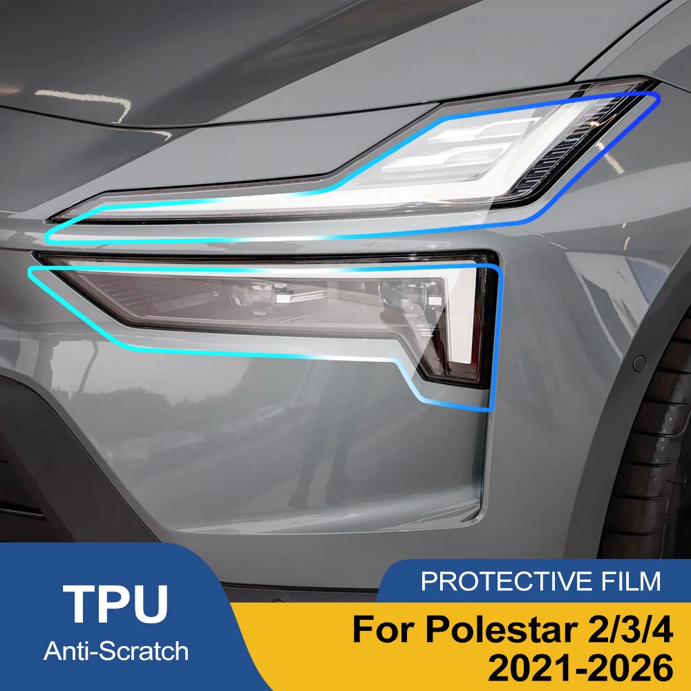 Premium TPU PPF for Polestar 2 3 4 High-Gloss Smoke Black Pre-Cut Headlight Cover Anti-Scratch Protective Vinyl Wrap Kit