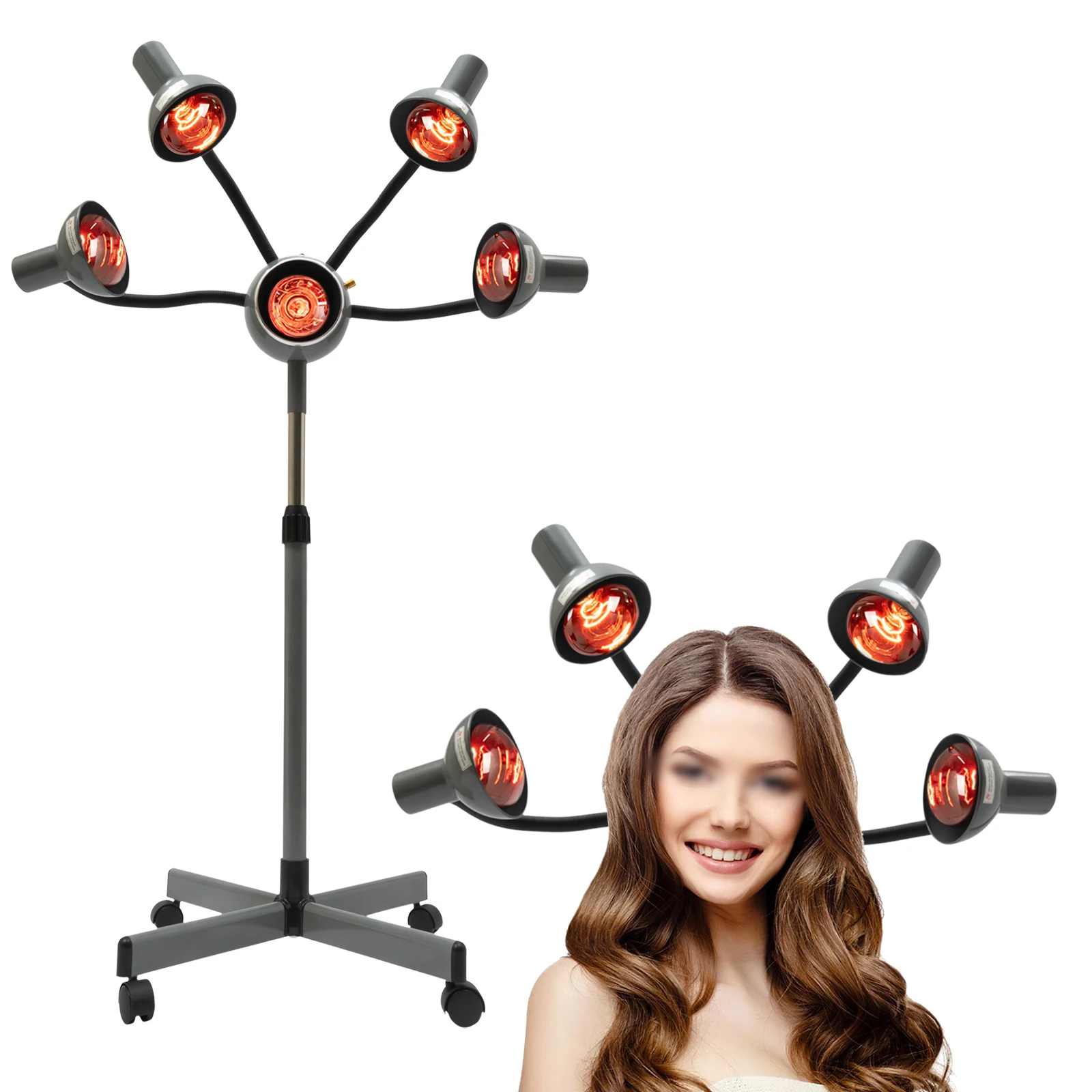 

5 Head Infrared Heat Lamp,750W Red Lamp Salon Hair Steamer Perming Dyeing for Perming Dyeing Shaping Baking Oiling Hair Care