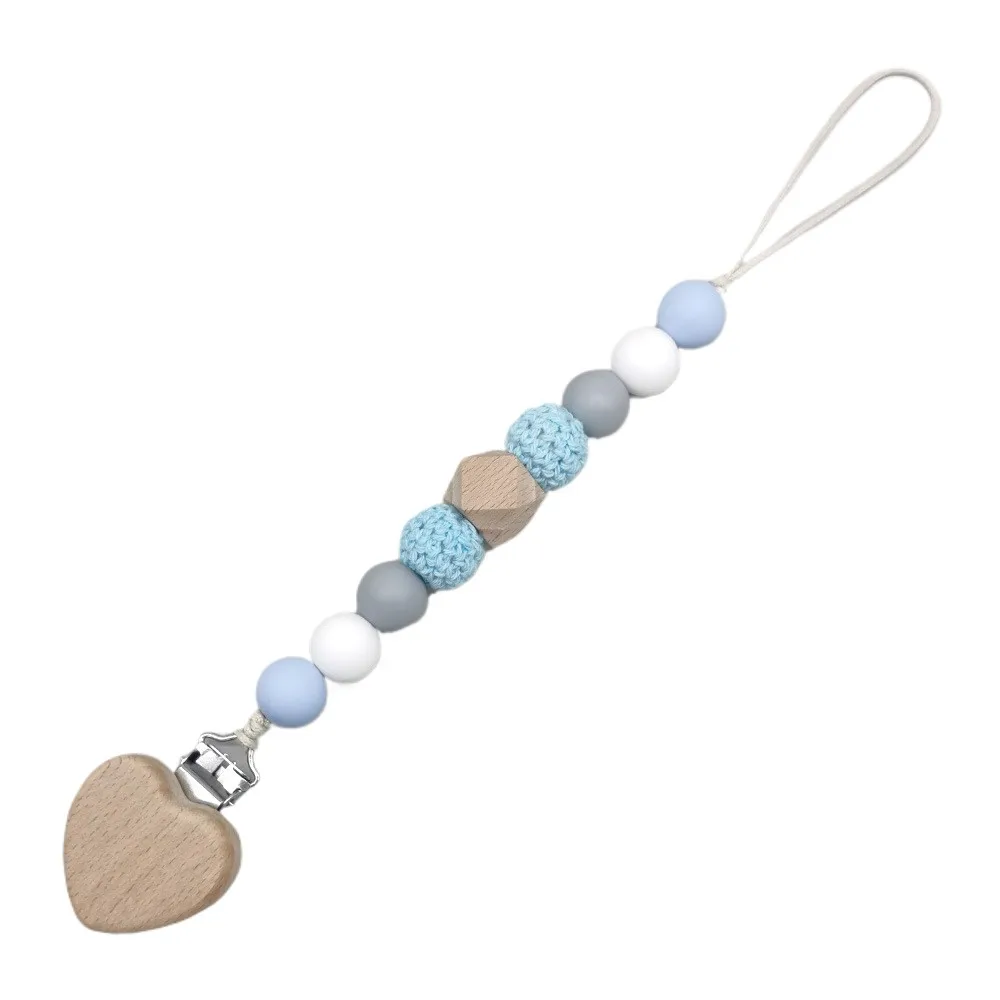 

Wooden Bead Pacifier Clip with Silicone - Safe Anti-Drop Baby Soother Accessory