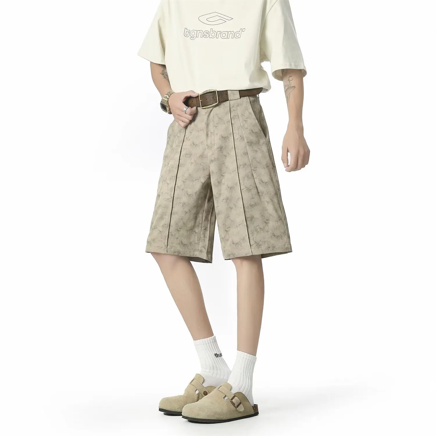 

Tie dye dirty sports shorts for men in summer, thin style, trendy brand, American casual pants, loose and wide leg, worn outside