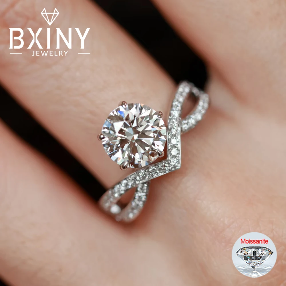 

BXINY GRA Certified 1CT Moissanite Rings 100% S925 Silver for Women D Color Round Cut Lab Diamond Wedding Band Gift Fine Jewelry