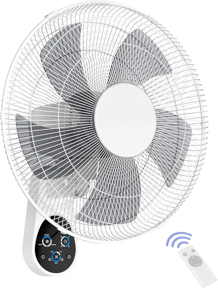 

Wall Mount Fan, 16 Inch 5 Blades 5 Speeds Wall Fan with Remote Control, 90 Degree 8 Hour Timer Oscillating Fan for Bedroom