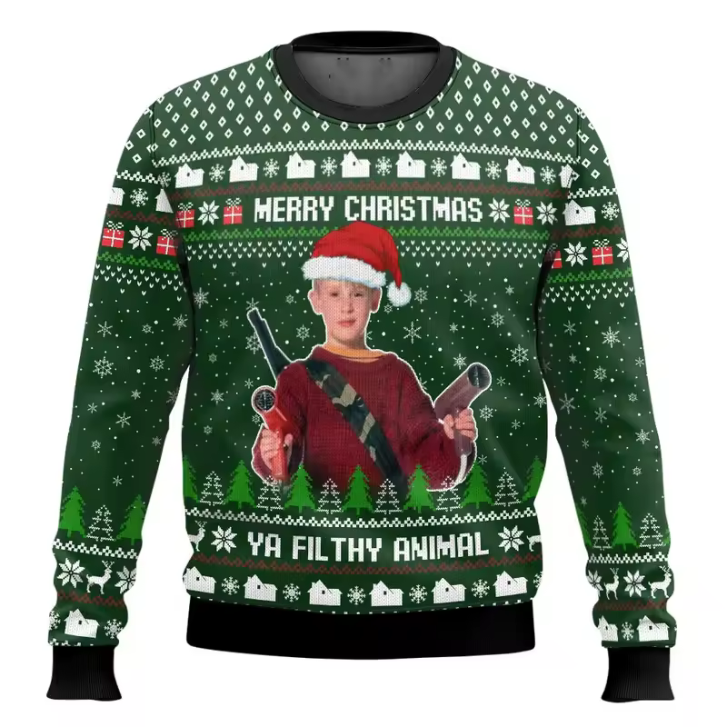 Merry Christmas alone at home Ugly Christmas sweater cartoon animation Men's pullover 2026 fashionable couple shirts Sweatshirt - Image 4
